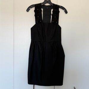 Tibi Black Mini Dress with Floral Appliqué Detail